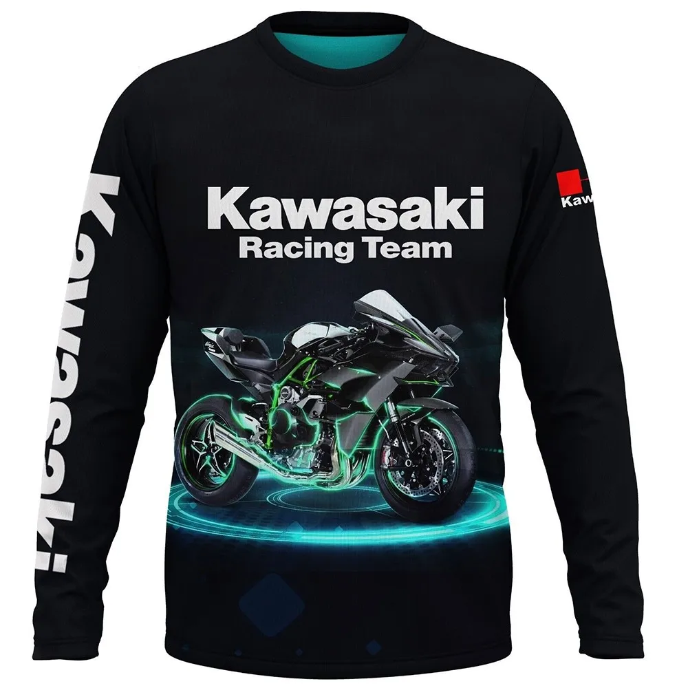

Kawasaki 2025 Long Sleeve Gym Crew Neck Long Sleeve Spring Autumn T Shirt For Men Casual Fashion Tops Men Motorcycle Clothing