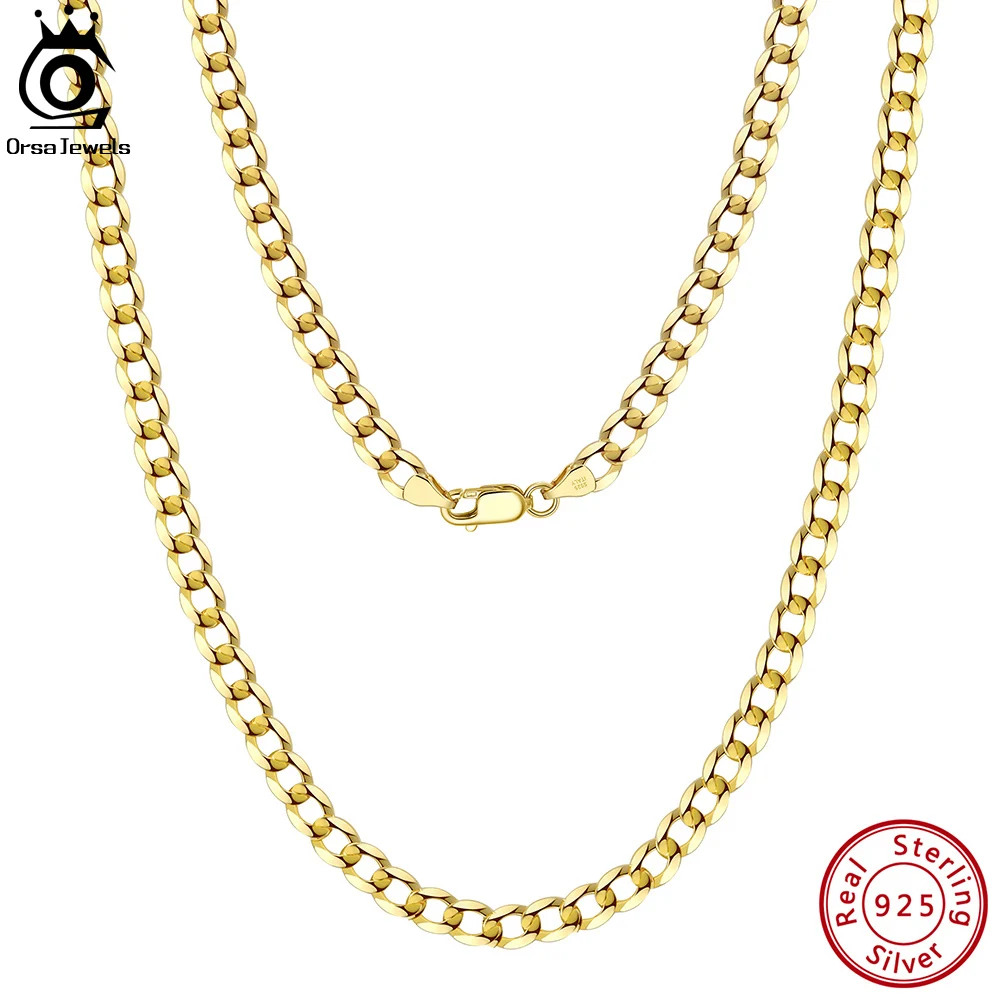ORSA JEWELS Włoski diamentowy łańcuszek Cuban Link Curb Chain 925 Srebrny naszyjnik dla kobiet Mężczyźni Ręcznie robiona biżuteria SC60