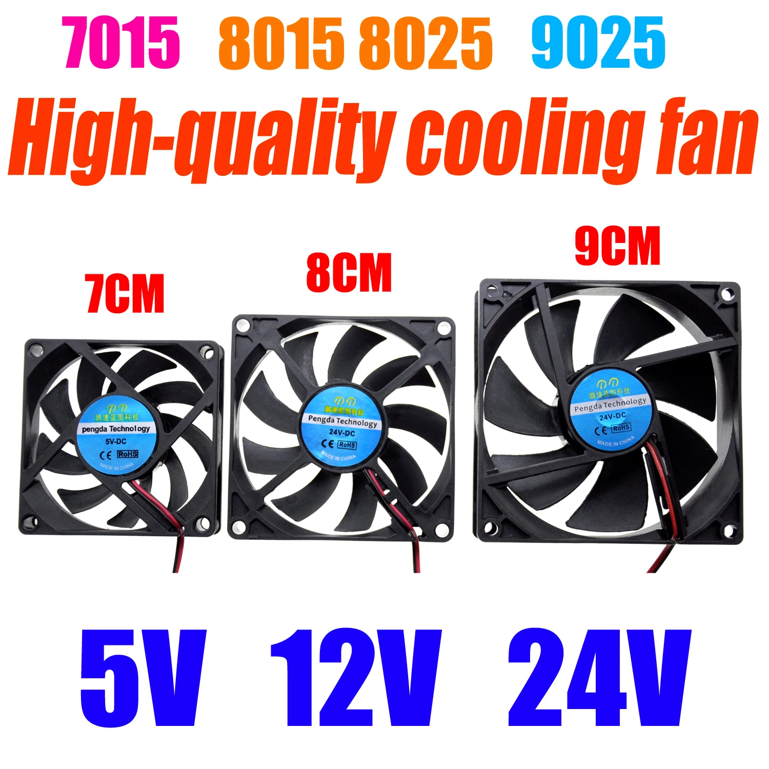 computer cooling fan  7CM 8CM 9CM 7010 7015 8015 8025 9025 90*90*25MM 5V 12V 24V 2Pin USB Blower Fan Turbo Brushless
