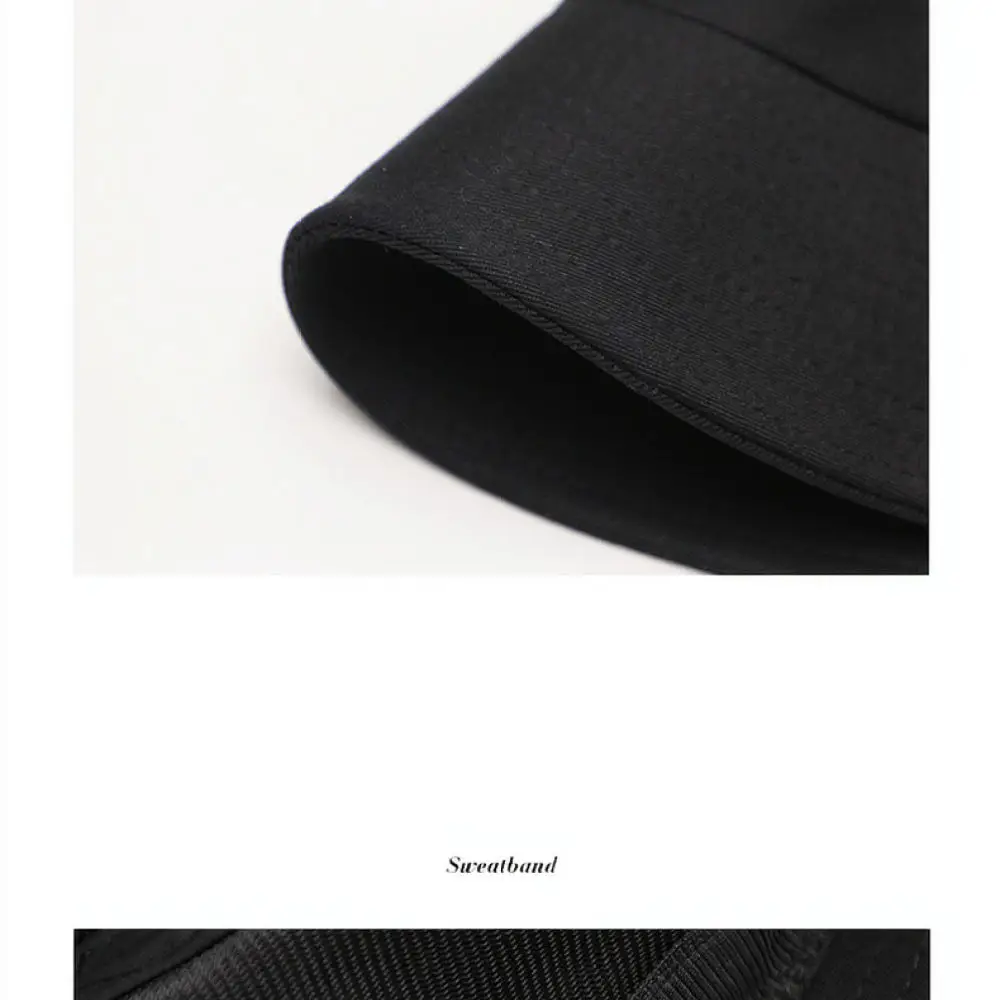 Women Wide Brim Bucket Hat Cotton Sun Protection Cap Adjustable Solid Black Casual Fisherman Hat Breathable Summer Hat