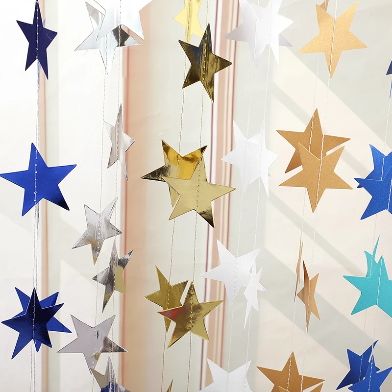 Guirnalda de estrellas de papel dorado y plateado de 4M para boda, niños, niños, niñas, decoraciones para fiesta de cumpleaños, Baby Shower, pancarta colgante de pared para el hogar