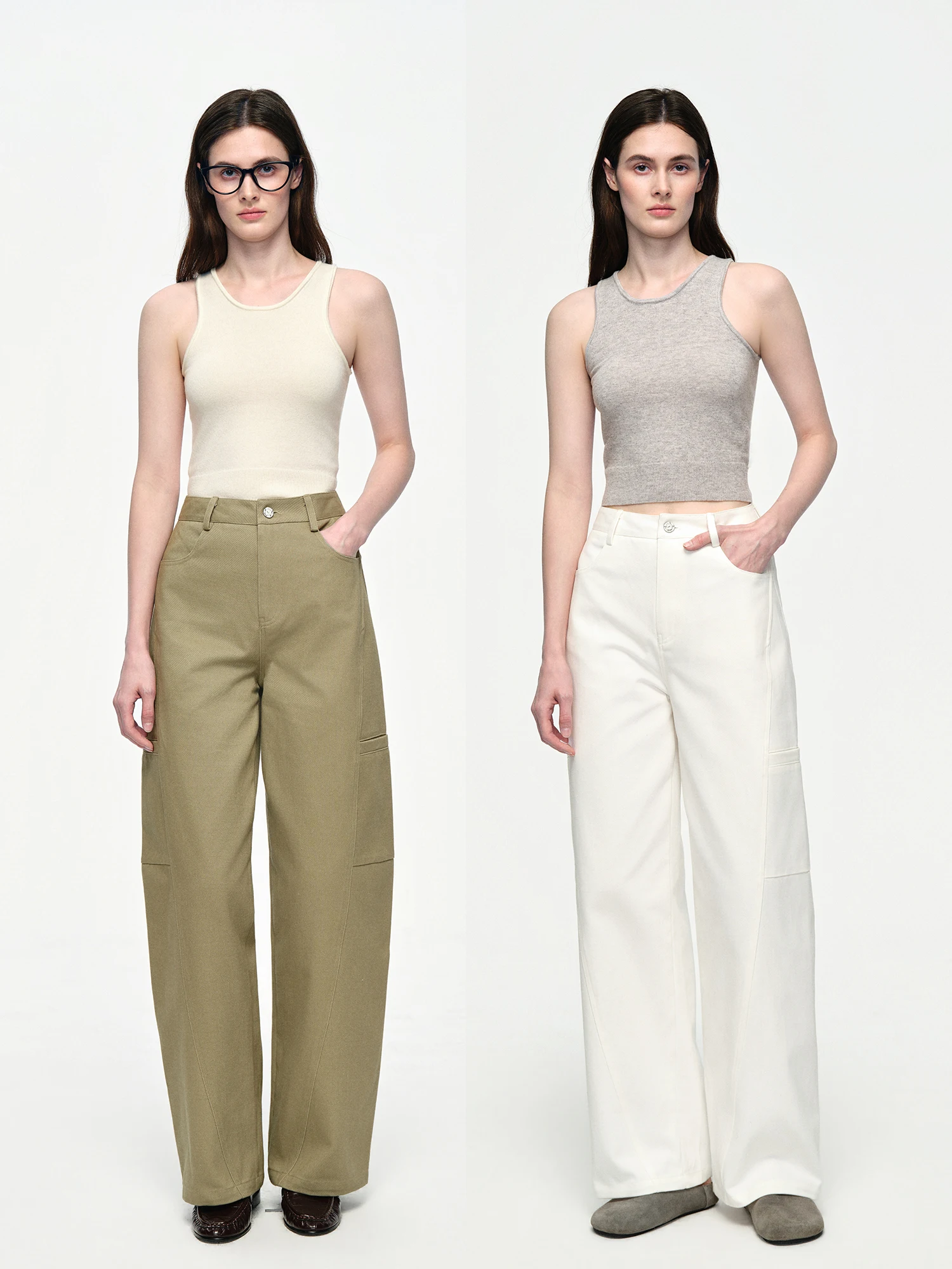 

AIYUTONG Retro Versatile Pure Cotton Waed Arc Blade Long Casual Work Pants High Waist Button Closure Commute Ready Ladies T...