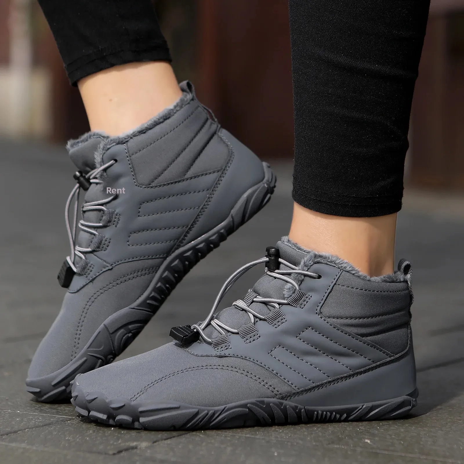 

Warm Fleece Lined High Top Snow Boots Outdoor Hiking Mountain Climbing off Road Cotton Work Boots Five Finger Cotton Shoes