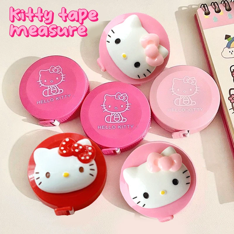 Kawaii Hello Kitty Self-Telescoping Tape Mini Portable Soft Ruler Measuring Tape Measuring Clothes Waist Circumference Tools