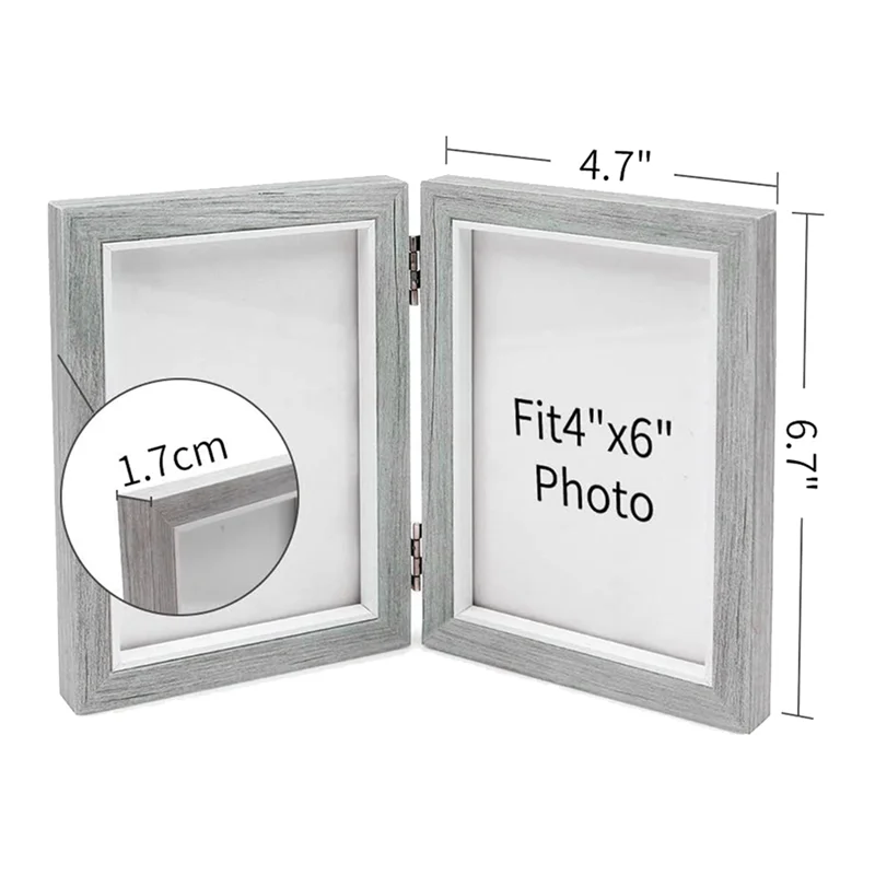 KYCOR-4X Double Picture Frame 4X6in Rustic Grey Photo Frames Wooden Hinged Folding,Wedding Gifts,Mother's Father's Day Present