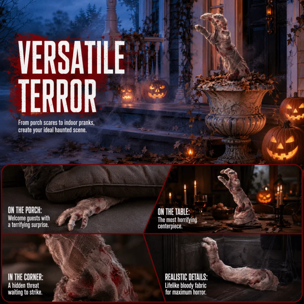 Electric Induction Shaking Hand Ornament Realistic Looking Sensitive Sensor Control Halloween Induction Ornament Bloody Fabric