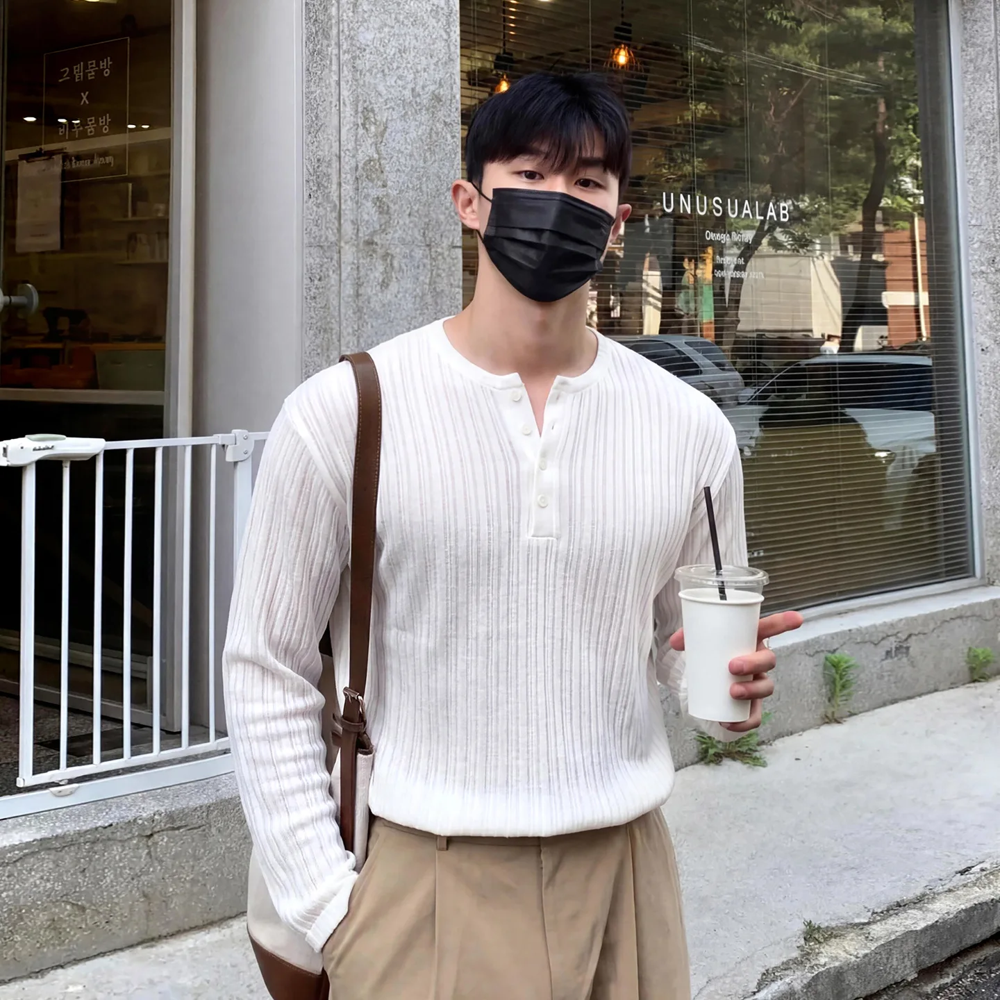 

Spring Autumn Men's Ribbed Texture Henley Neck Long Sleeve Comfortable Casual Simple Versatile Trendy Daily Wear Commute T Shirt