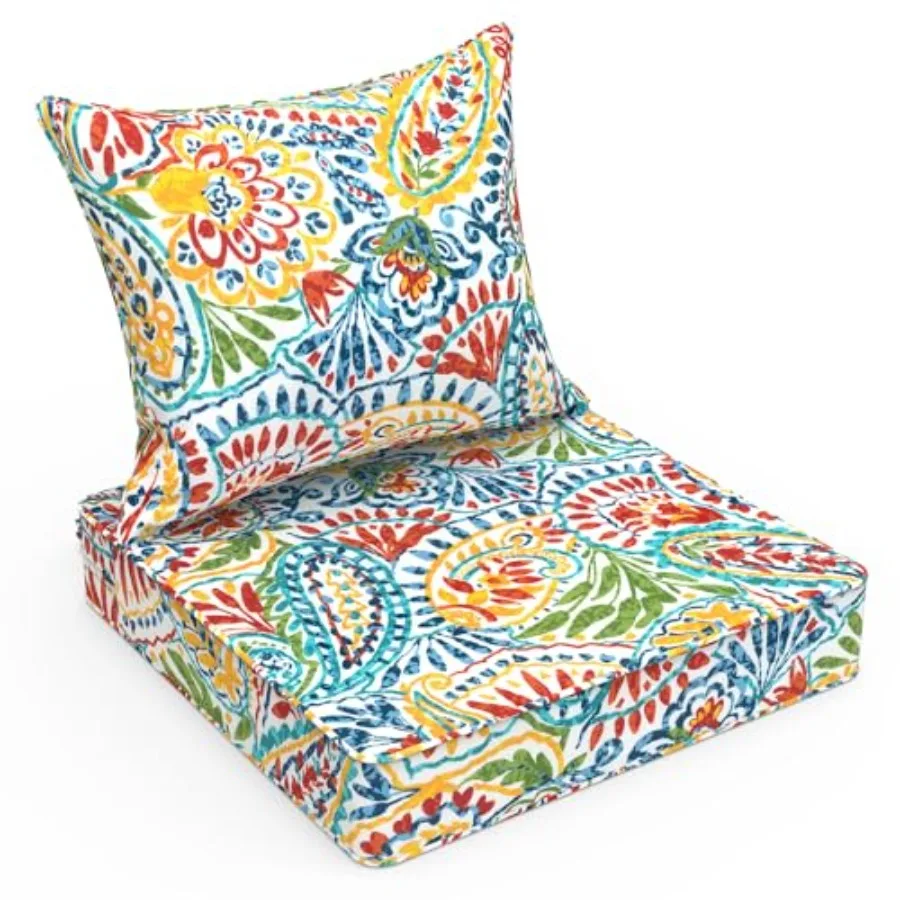 

Outdoor Seat and Back Cushion Patio Deep Seat Cushion Set Seasonal Chair Cushion for Wicker Chairs and Garden Furniture Decorat