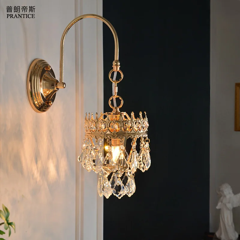 

Настенный хрустальный настенный светильник для гостиной, европейский свет, роскошная прикроватная лампа для спальни, французско-американская деревенская лестница, проход