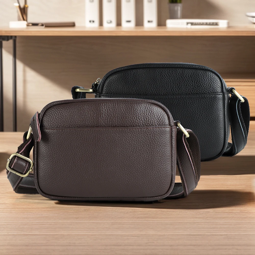 Genuine Leather Mini Messenger Bag Men's Leather Shoulder Bag for Mobile Phone Sling Bags for Men Woman Fashion Cross Body Bag