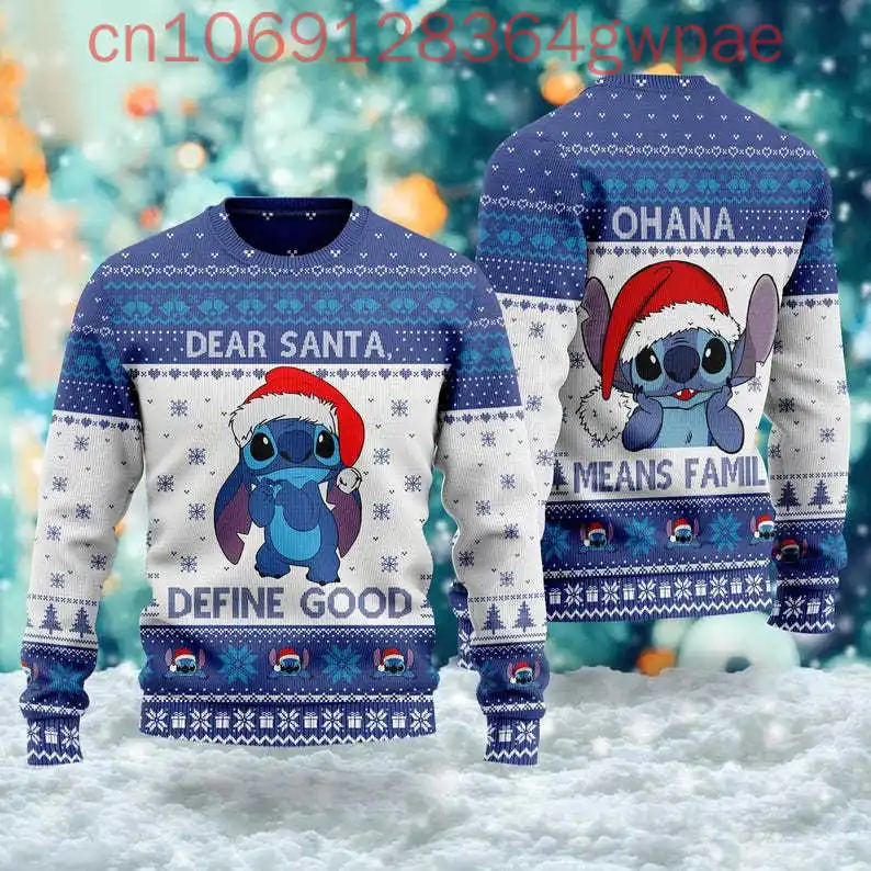 Disney Stitch Ugly Christmas Sweater Ohana Christmas Holiday Sweater Mele Kalikimaka Sweatshirt Stitch Santa Ugly Men Sweater