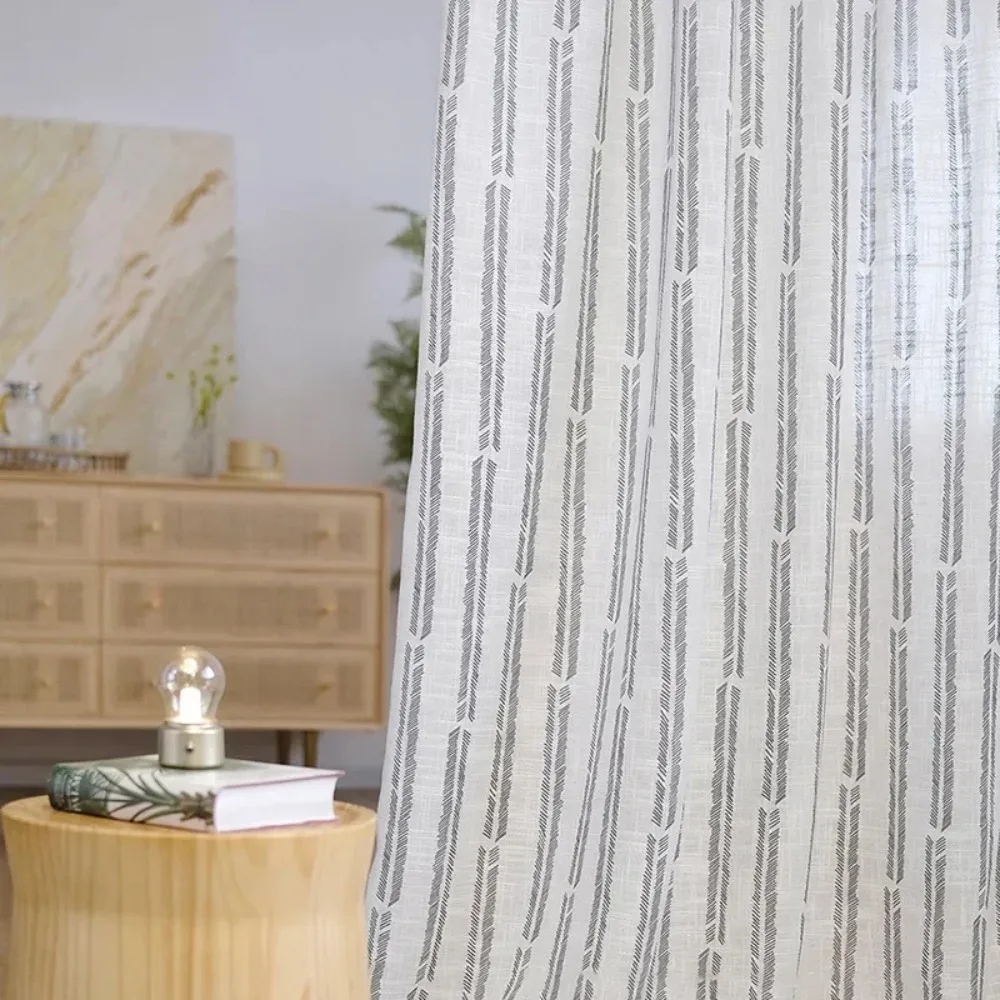 Simple Light Luxury Nordic Arrow Feather Gray Curtains All-match Curtains For Living Dining Room Bedroom