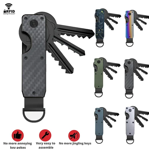 Organizador de llaves Rfid de fibra de carbono, billetera para hombre, llavero de Metal, funda para llaves, 2-6 llaveros, bolsa, estuche para llaves, diseñador de lujo