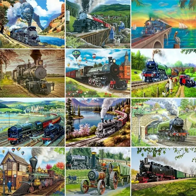 GATYZTORY Train Scenery DIY Oil Painting By Numbers Picture By Numbers For Adults Acrylic Drawing By Number Home Decoration Gift