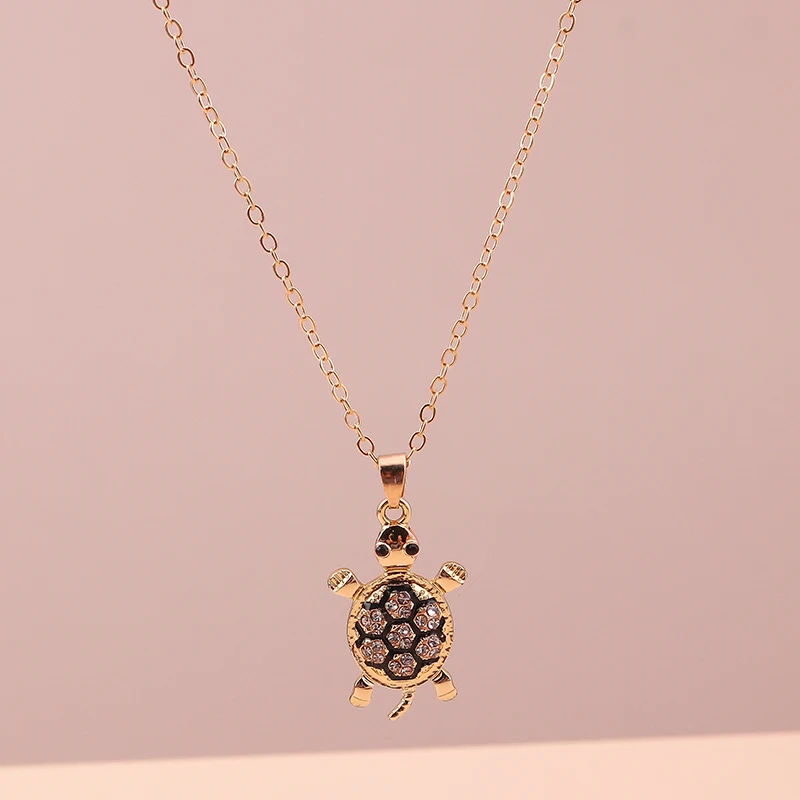 Aihua Fashion Crystal Turtle Necklaces Gold Color Tortoise Ocean Pendant Necklace Jewelry For Women Girl Birthday Day Gifts