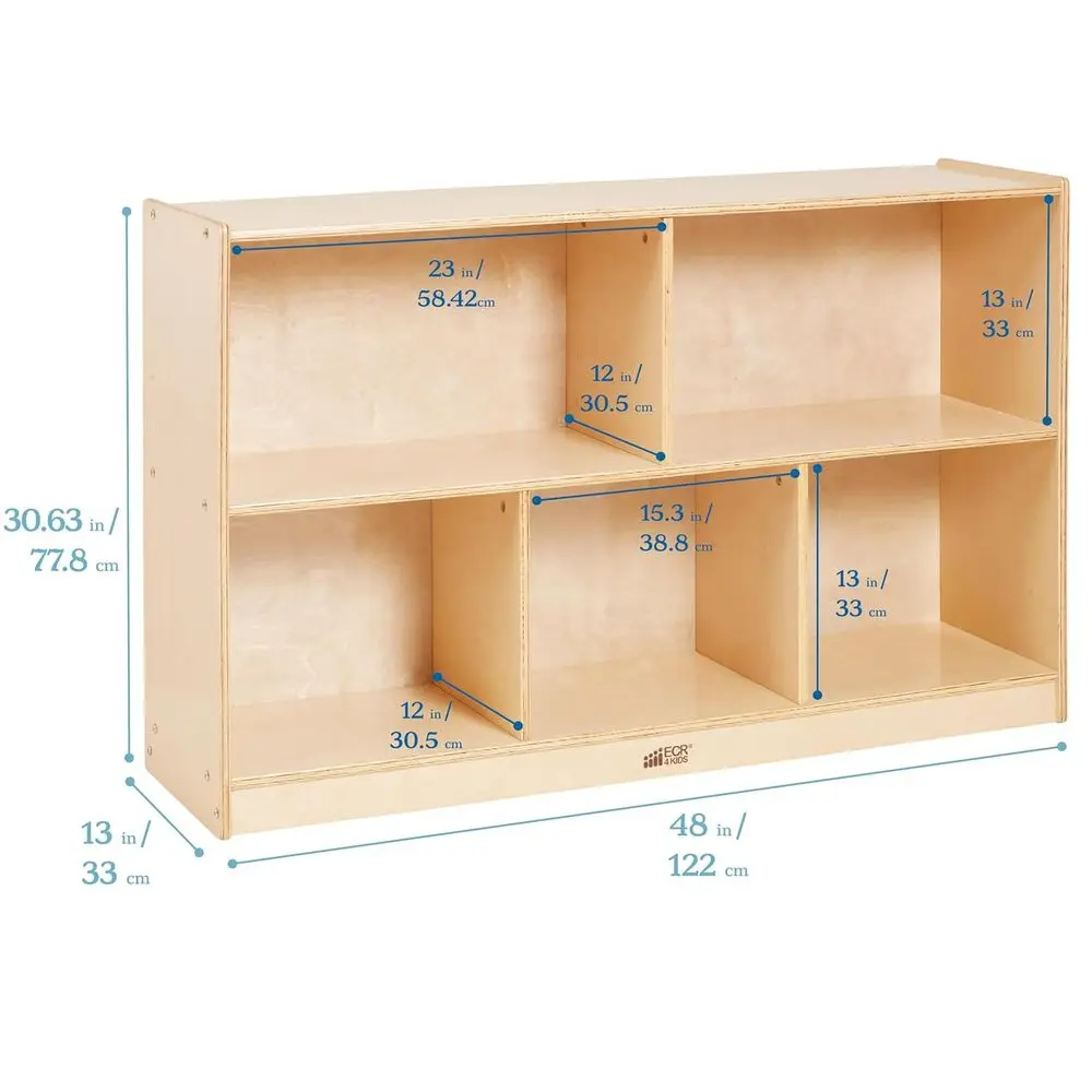 Preschool Classroom Furniture: Natural 5-Compartment Mobile Storage Cabinet