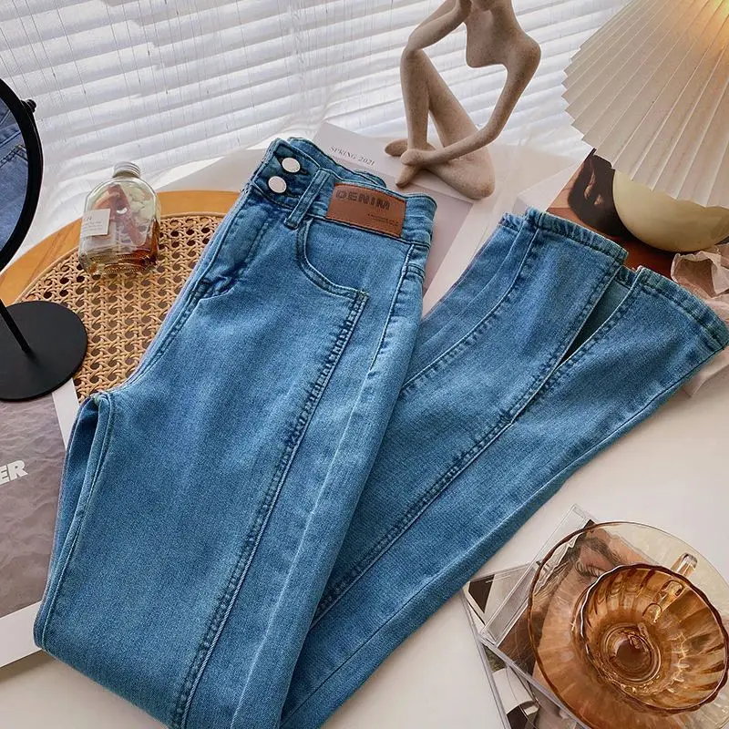 High Waist Bell Bottom Jeans Women Jeans New Hot Sale Of The Season Fashion High Street Slimming Leisure Solid Color Slim Women