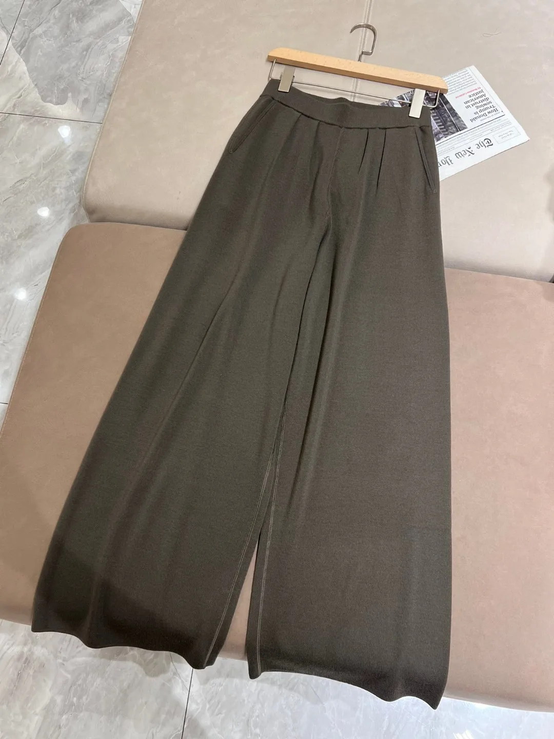 Early spring new 100% merino wool knitted wide leg pants