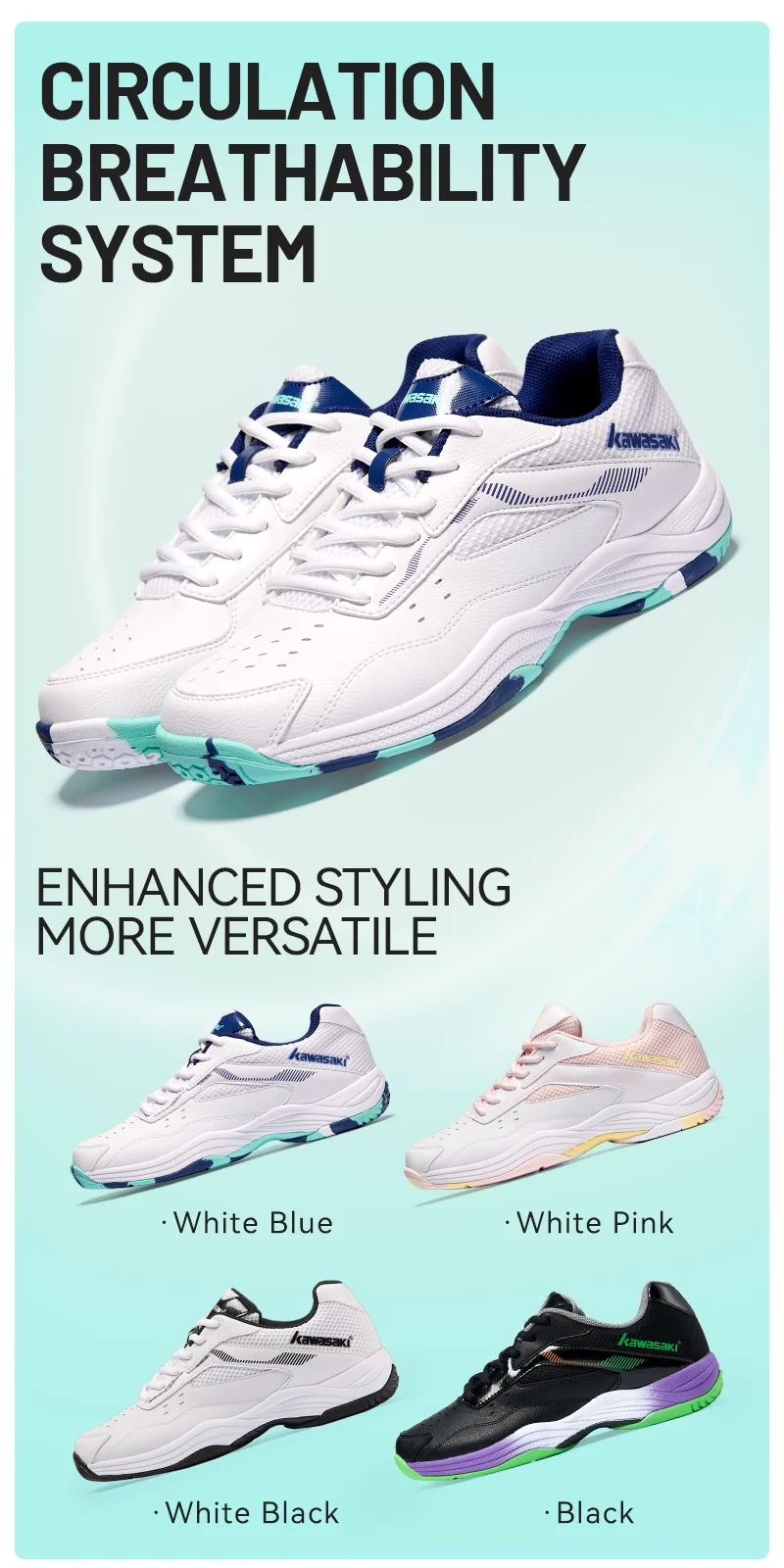 Kawasaki Herren Badminton Schuhe Professionelle Sportschuhe für Frauen Atmungsaktive Indoor Court Sneakers K-086 – Detail 6