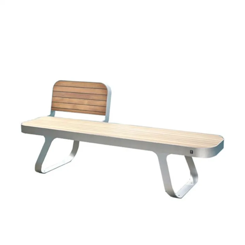 Outdoor courtyard backrest bench, solid wood carbon steel waterproof and sun protection designer wrought iron park rest