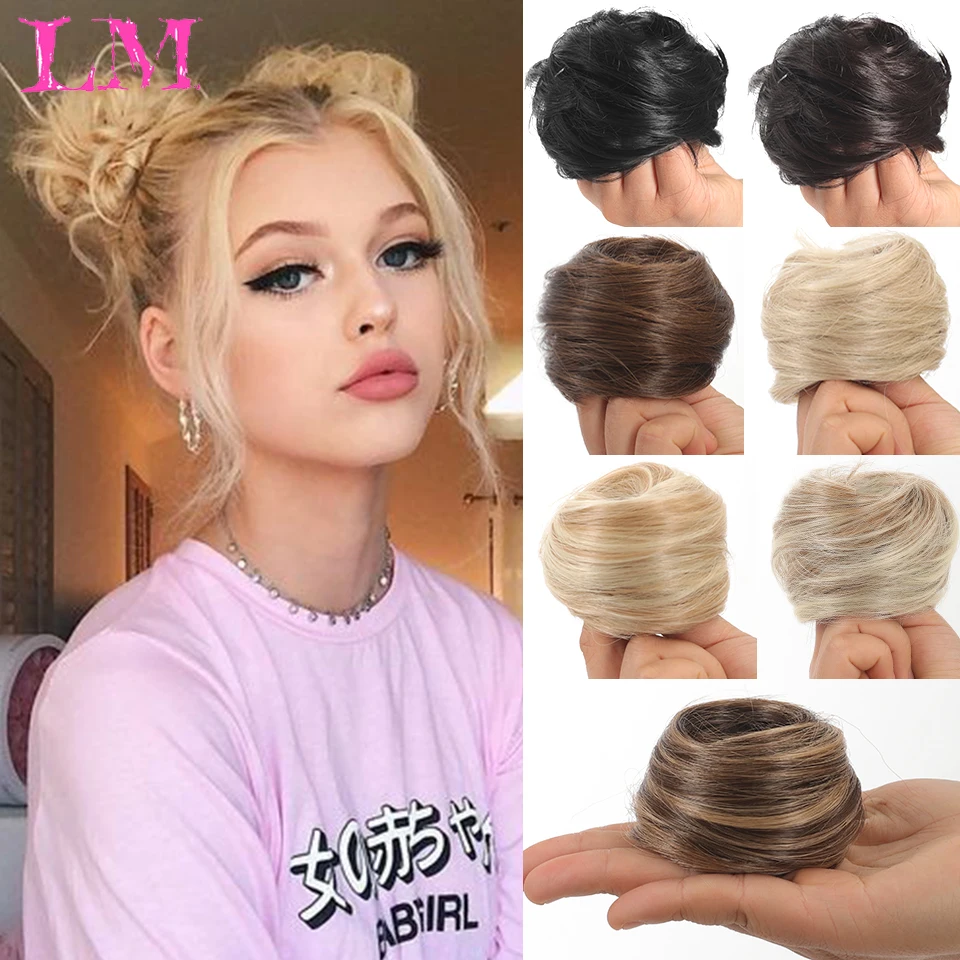 

LM Synthetic Hair Bun Extensions Messy Straight Elastic Hair Scrunchies Hairpieces Chignon Donut Updo Hair Pieces for Women