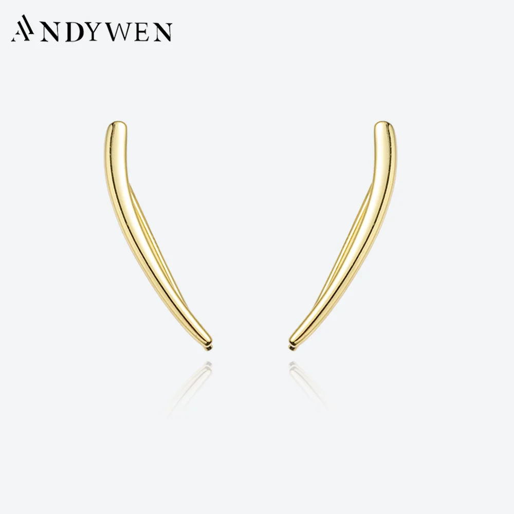 ANDYWEN 925 Sterling Silver Gold Big Long 25mm Plain Climber Women Earring Clips Pendiente Line Fine Jewelry 2023 Birthday Gift