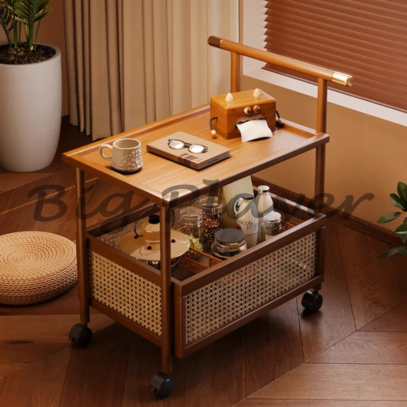 

Nan Bamboo Multi-layer Snack Storage Cart Living Room Furniture Mobile Coffee Table Simple Bedroom Bedside Table Storage Rack