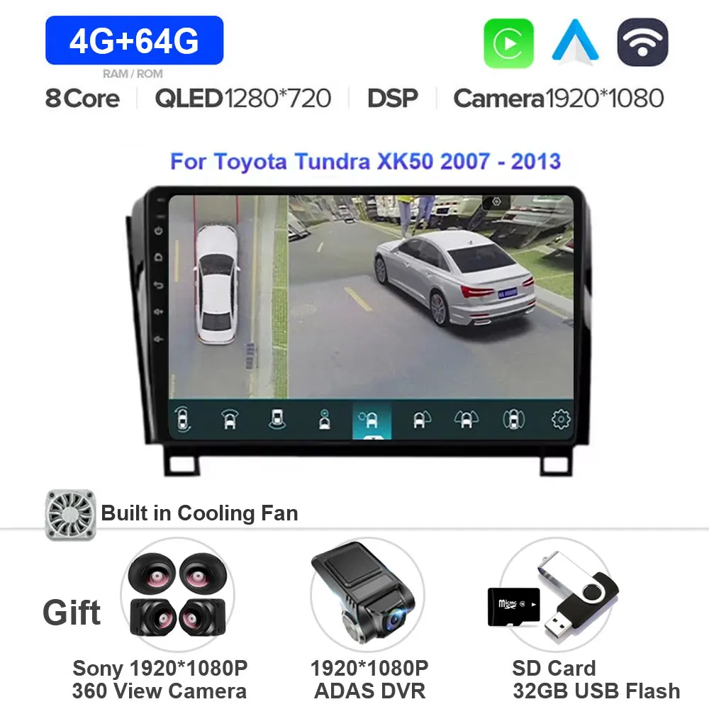 Android 15 Voor Toyota Tundra XK50 2007-2013 Sequoia XK60 2008-2017 Carplay Auto Radio Multimedia Video speler 5G WIFI