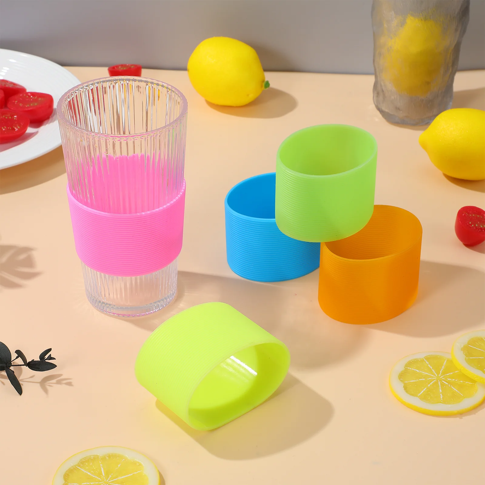 

5pcs Silicone Bottle Band Cup Cover For Glass Water Bottle Heat-Insulated Sleeve Anti-Scald Protection Premium Durable Covers