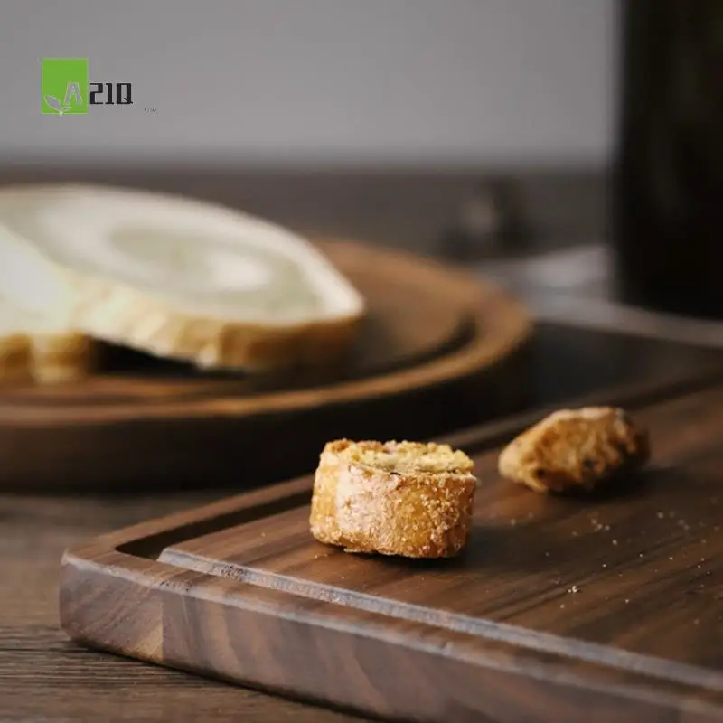 

A21Q -Black Walnut Chopping Board Steak Board Solid Wood Steak Tray Preservative Kitchen Cutting Board Slotted Steak Plate Bread