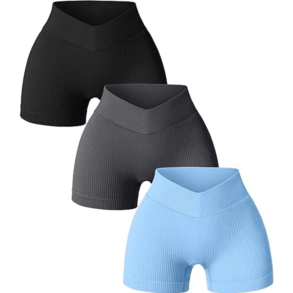 Frauen Hohe Taille Workout Fitness Yoga Shorts Gym Yoga Leggings Scrunch Butt Nahtlose Gestrickte Sport Drei Punkt Shorts – Detail 11