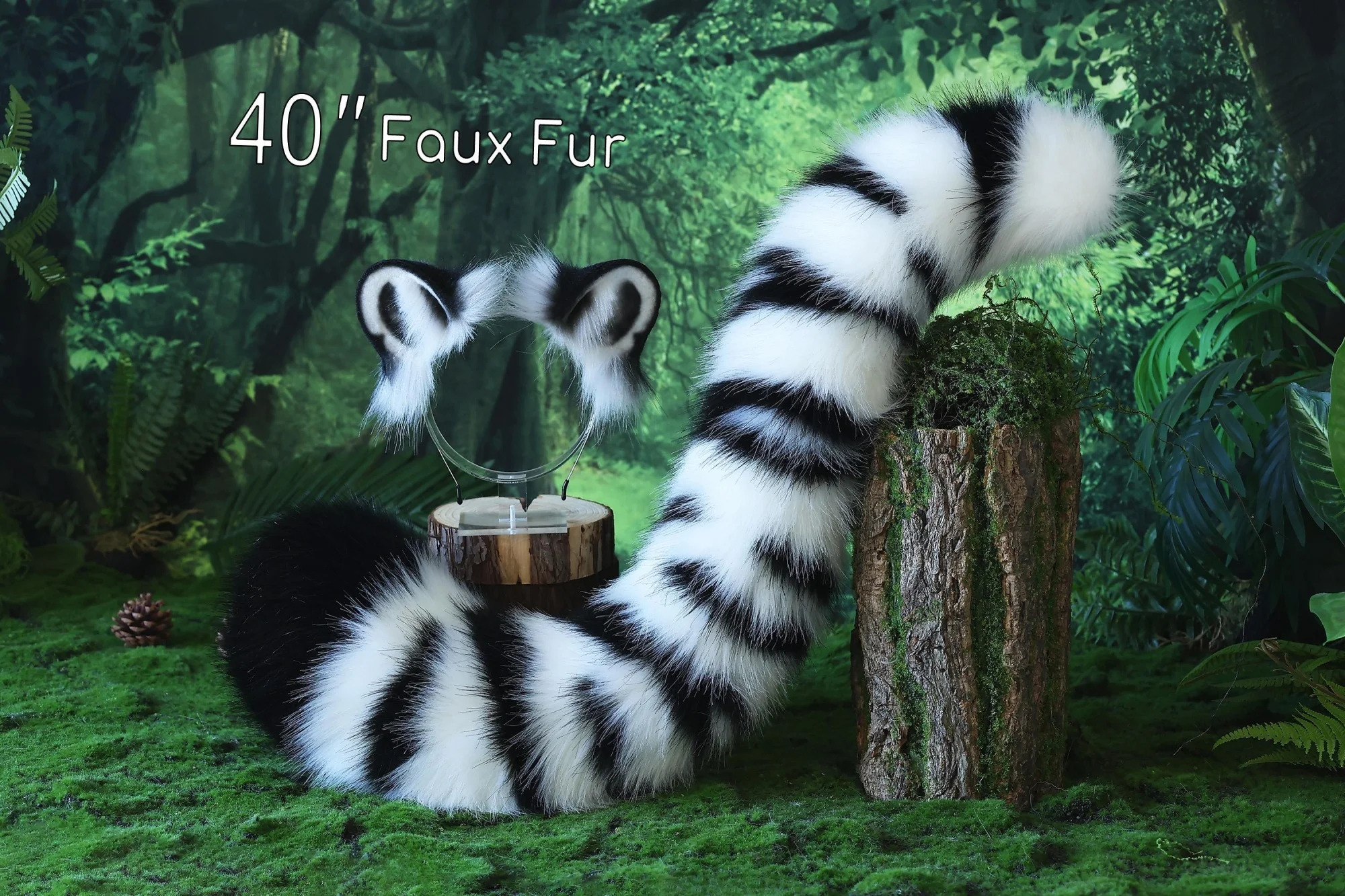 Realistic faux fur white  set tiger tail and ear therian tiger petplay animal cosplay tail and ear tiger kemonomimi ears