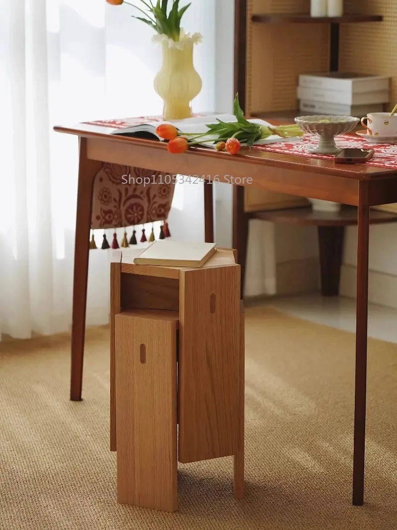 Hexagonal Solid Wood Stool, Nordic Style Natural Wood Stool for Bedroom Dresser & Living Room Display