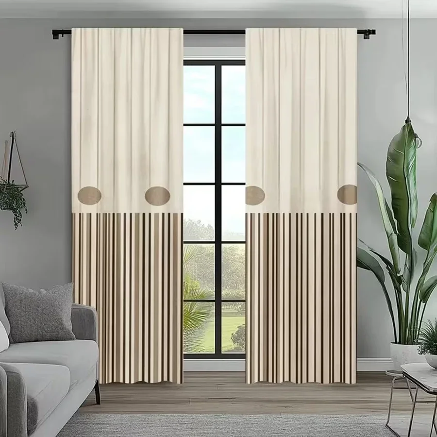 Elegant Beige Living Room Curtains 50 Percent Light Filtering Modern Vertical Stripe Window Drapes