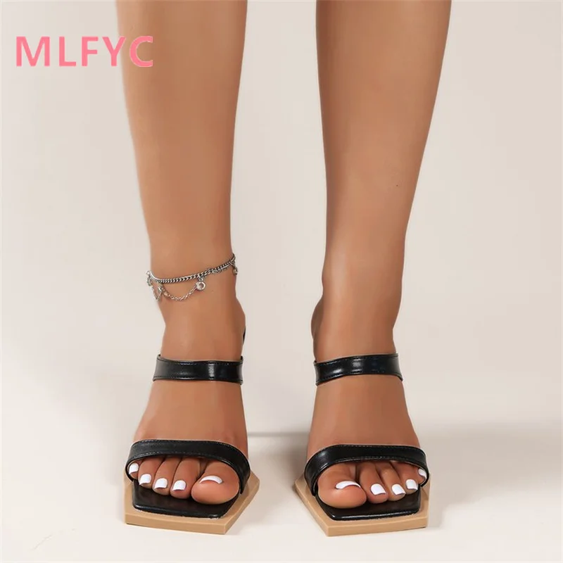 Sandals Women's Summer New Sexy Thin Heel High Heel Sandals Wearing Square Head Open Toe Women's Slippers Outside Mujer