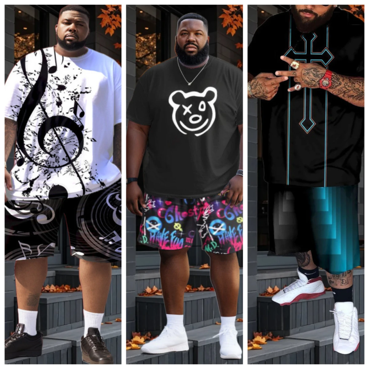 

25/26 New Summer Set Men's T-shirt Trendy American Street Printed Round Neck Men's Set Trendy Handsome Sports Two Piece Set