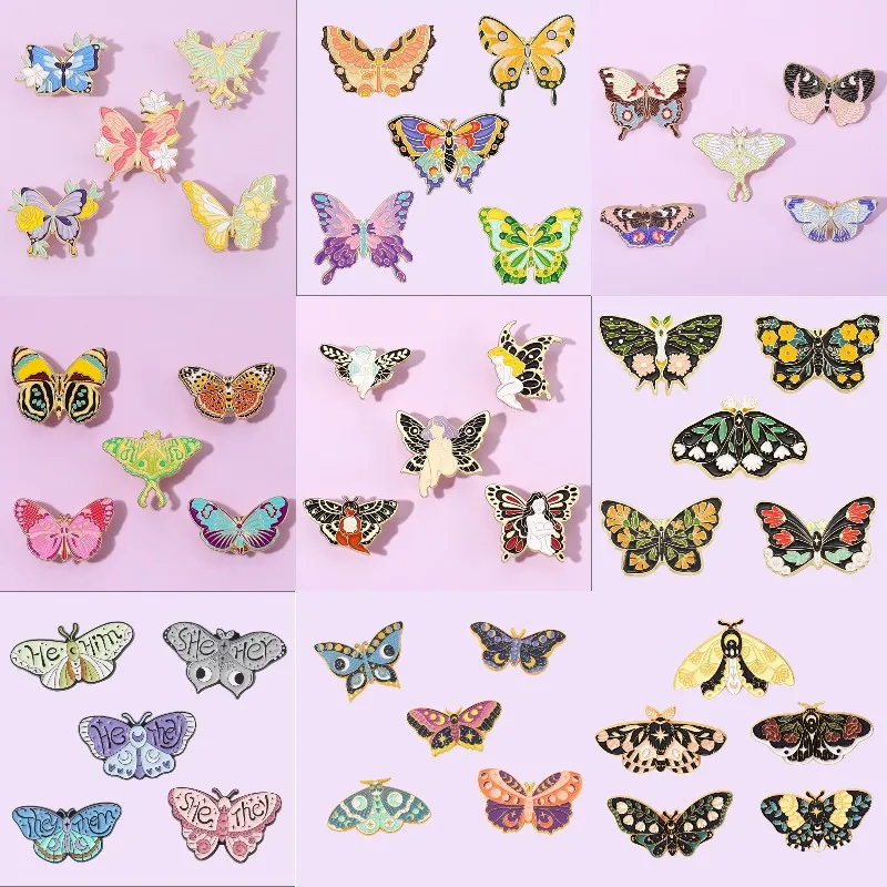 5pcs/Set Beautiful Butterfly Enamel Pin Papilio memnon Delias pasithoe Brooch Hat Lapel Badge Accessories Gift Jewelry Wholesale