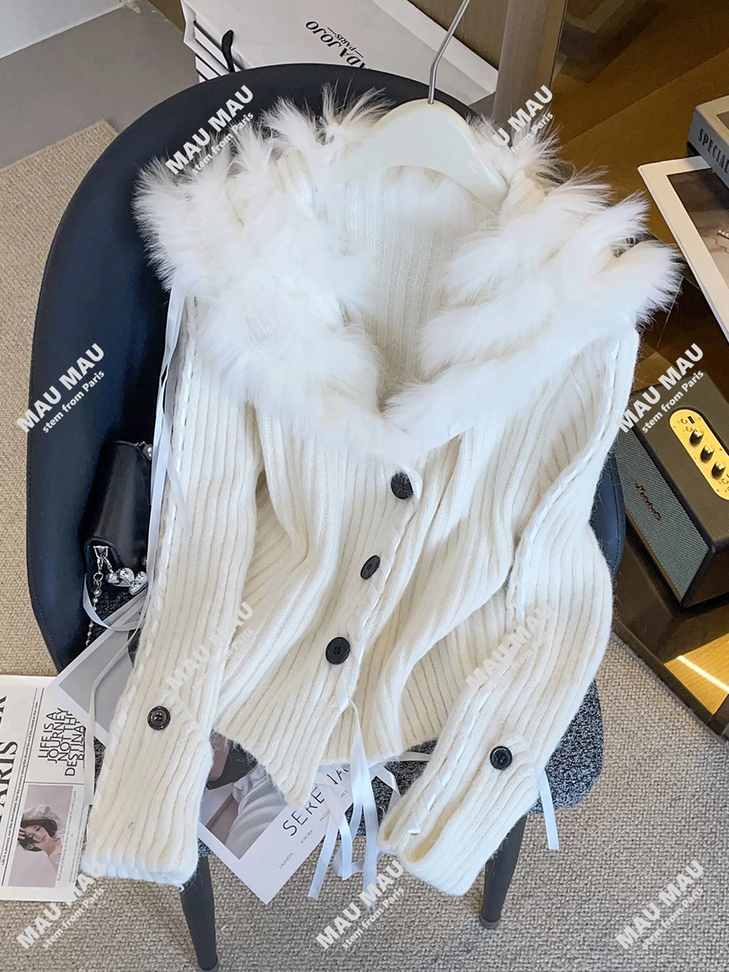

High-End Women's Knitted Cardigan Sweater with Ostrich Feather Hat Autumn Winter Commute Sle Regular Fit Medium Softn