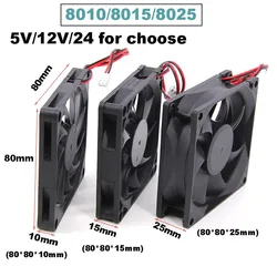 8cm 8010 8015 8025 DC 5V 12v 24V xh 2.54 2pin Brushless Cooling Fan 80mmx25mm Heatsink Radiator 80*80*15 For PC Case GPU