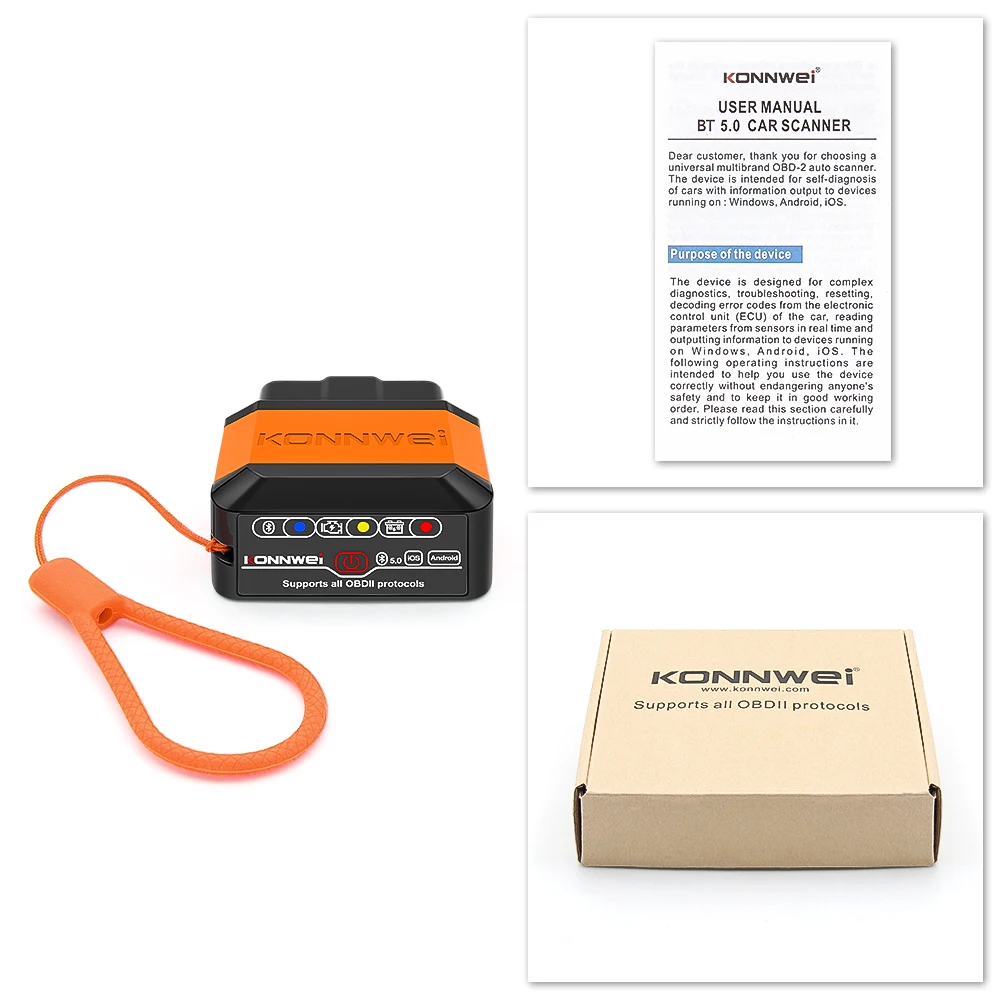 KONNWEI KW905 ELM327 V1.5 OBD2 Scanners Bluetooth 5.0 For Android/IOS ELM 327 OBD 2 Car Diagnostic tool Code Reader