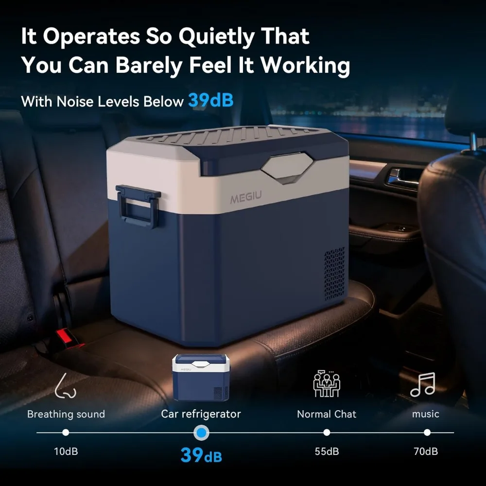 ثلاجة محمولة 12 فولت بسعة 32 لترًا، مناسبة لتيار مستمر 12 فولت/24 فولت وطاقة تيار متردد 110-240 فولت، مثالية للشاحنات والشاحنات والمركبات الترفيهية والتخييم