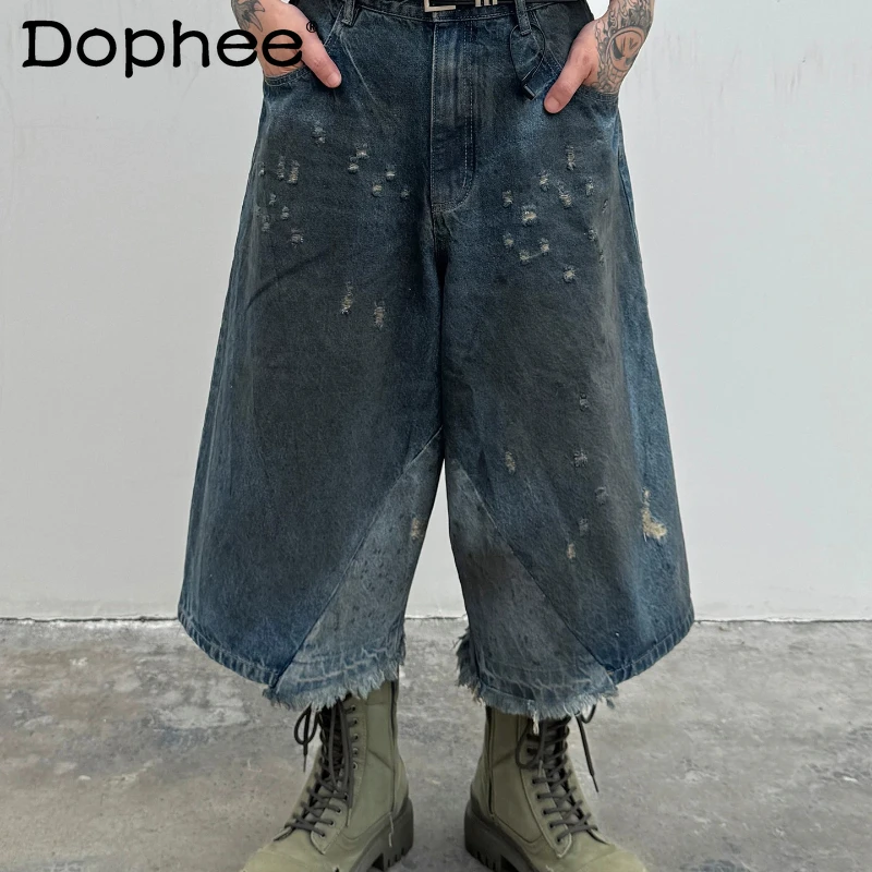 

Fashion Men's Women's 2026 Summer New Trendy High Street Shorts Loose Zipper Denim Shorts Pocket Decoration Denim Short Pants