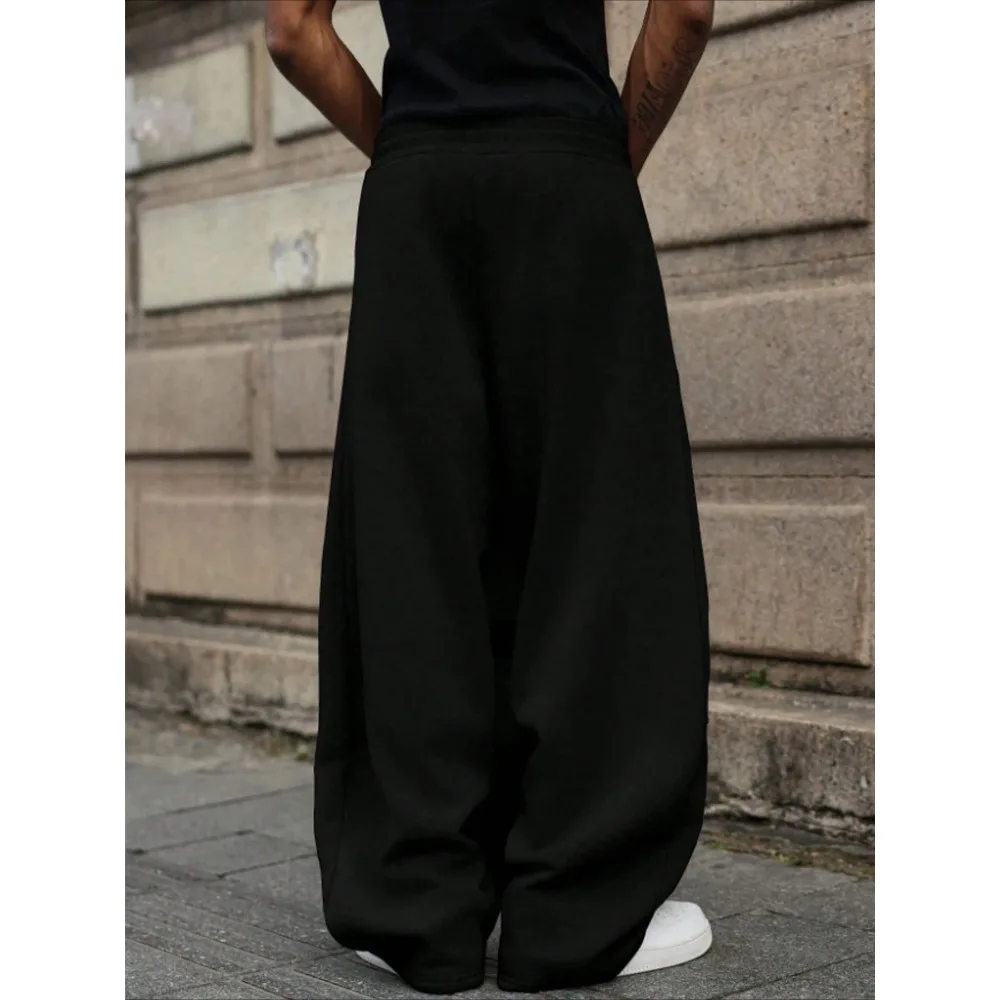 Men's loose wide-leg pants solid color drawstring casual style long sports pants for autumn and winter wear. men clothing - Image 4