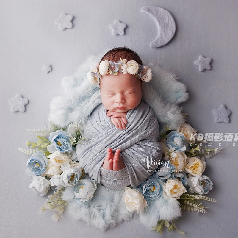 Monet Garden Theme Newborn Photography Props 0-1 Month Baby Posing Wrap With Matching Hat Headflower Infants Photo Shoot Props