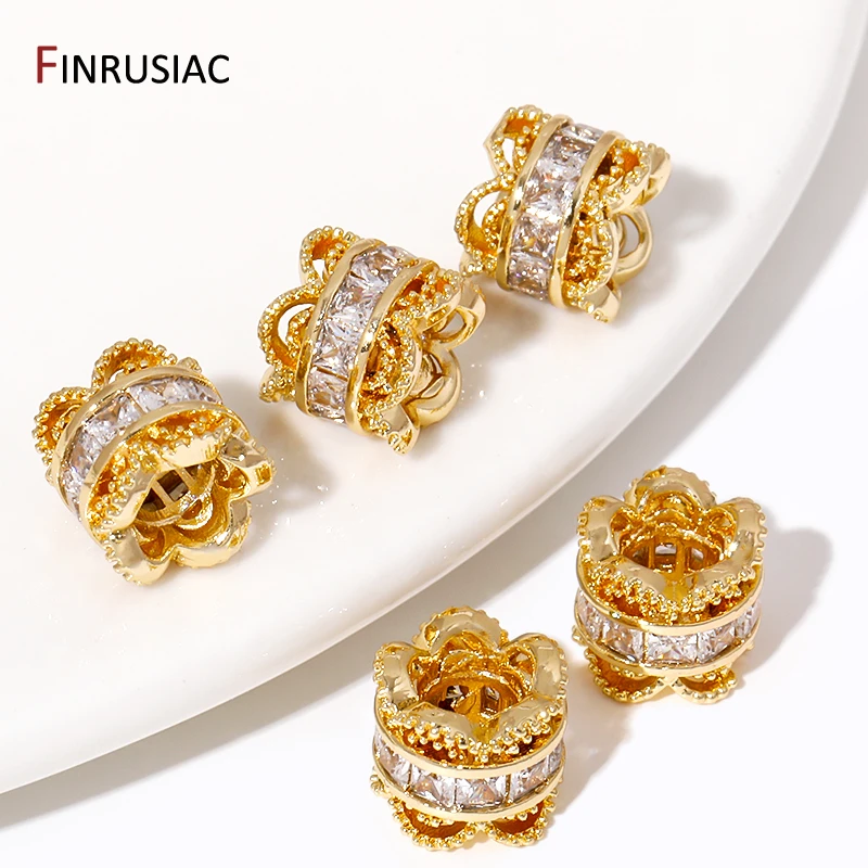 18K Gold Plated Brass Crown Spacer Beads,Zircon Tube Separators Beads For Bracelet Accessories, DIY Jewelry Making Supplies
