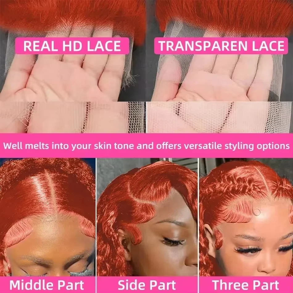 13x4 13x6 Hd Parrucca Frontale Del Merletto 350 Zenzero Parrucca Dei Capelli Umani Onda di Acqua 200% Densità Ricci Parrucche Dei Capelli Umani Onda Profonda parrucca Frontale