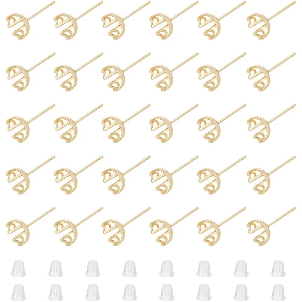 

30Pcs Earring Mounting 4-Heart Prong Earring Settings Pearl Beads Claw Earring Real Brass Blank Peg Post Ear Studs