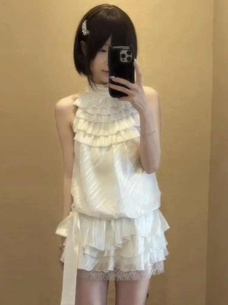 

Ladies Two Piece Set Outfits Summer New 2025 High-end Advanced Designed Niche Temperature Chiffon Halter Neck Top and Skirt