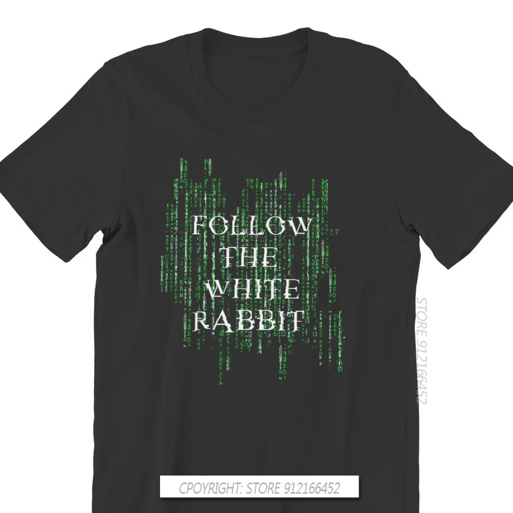 Neo Science Fiction Film T-shirt Men Follow The White Rabbit Tshirt Punk Tops Plus Size Pure Cotton O-Neck T Shirt Digital