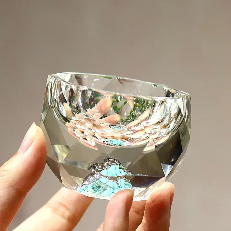 Creative Glass Tea Cup Faceted Master Cup Turquoise Gold Foil Household Diamond Crystal Fantasy Glass Cup